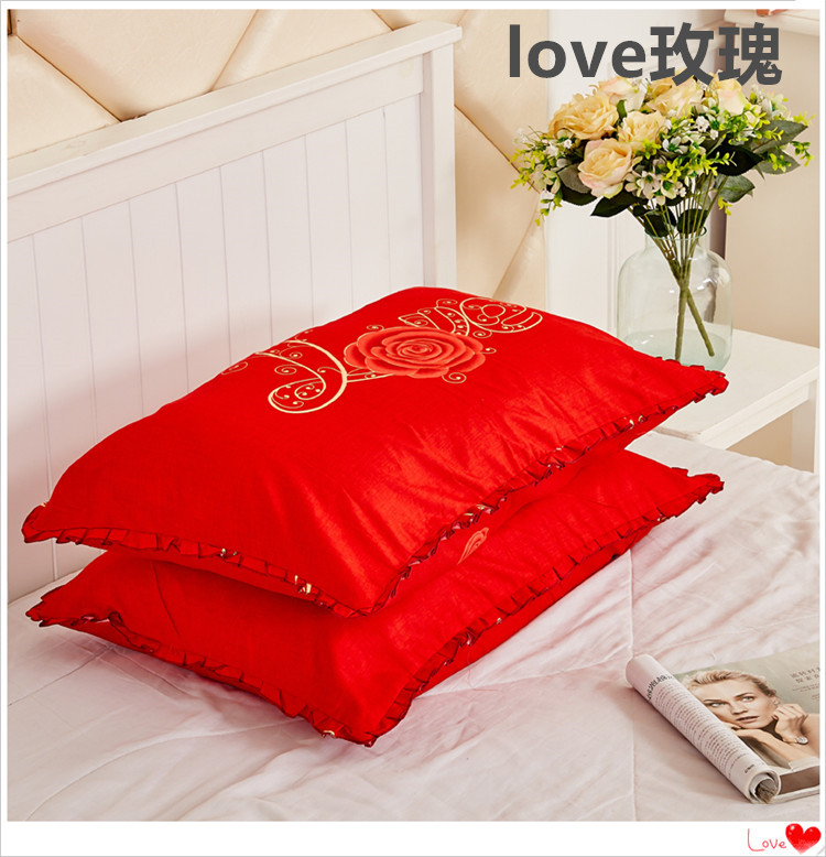 Gối cưới màu đỏ cặp 48 74cm chà nhám gối đơn Hàn Quốc ren cưới tăng gối - Gối trường hợp gối chữ u