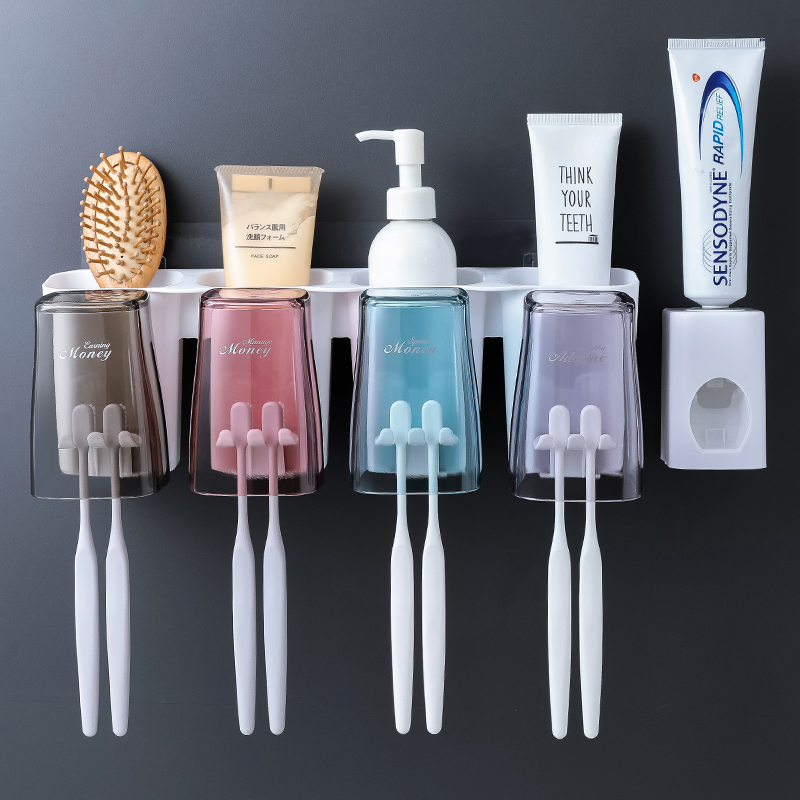 Toothbrush Shelve Free-punched wall-mounted multi-functionalized makeup compartment minimalist home dental vat mouthwatering cup suit Four-mouth