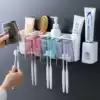 Powder room toothpaste artifact set Manual wall-mounted automatic toothpaste toothbrush shelf Household punch-free