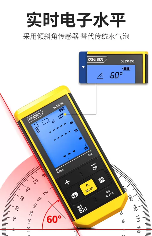 Deli Laser Khoảng Cách Đo Hồng Ngoại Độ Chính Xác Cao Cầm Tay Thước Điện Tử Đa Chức Năng Đo Phòng Dụng Cụ Đo Khoảng Cách