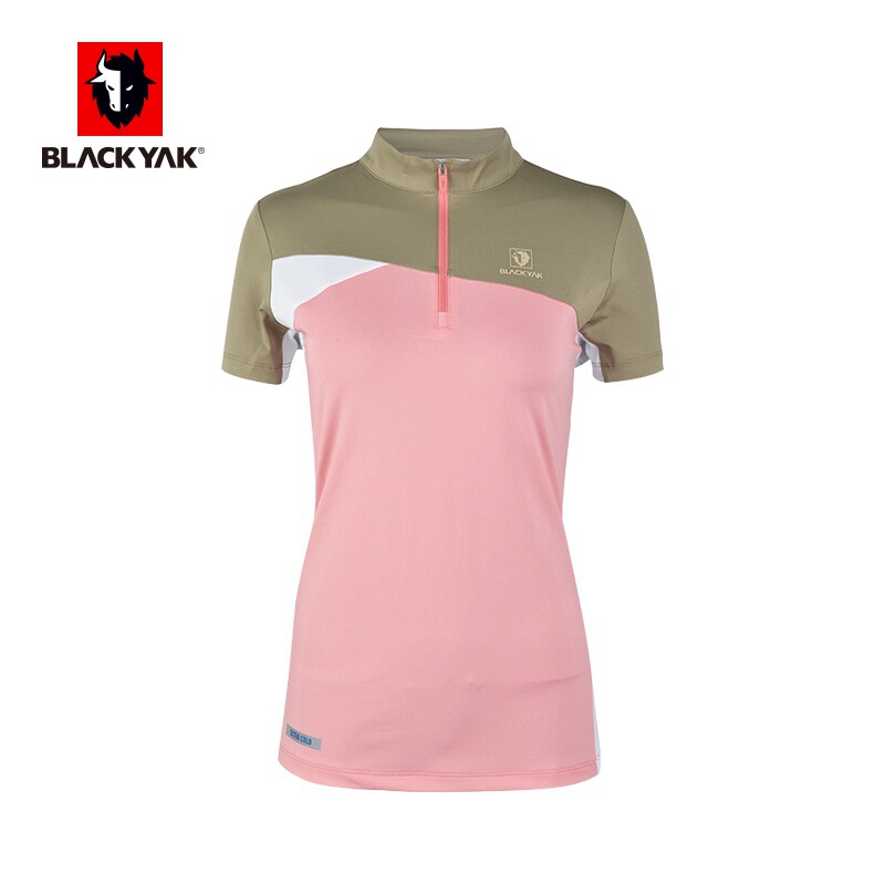 BLACKYAK outdoor summer women's short-sleeved slim stretch half-pull stand-up collar T-shirt SCW086