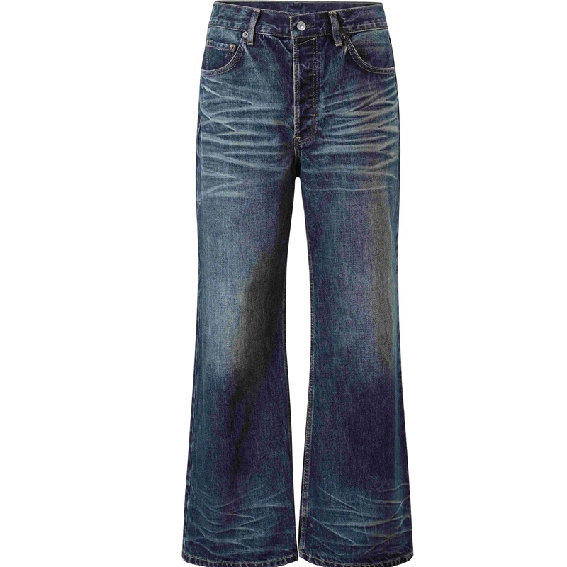 Painter Made 24Fw Water Ripple Whiskered Washed Vintage Blue Denim 2021m Loose Straight Versatile Jeans