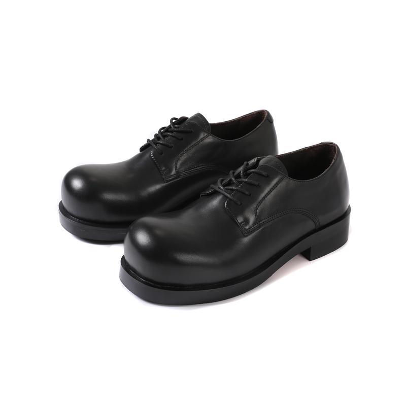 Painter-Made Vintage Round-Toe Derby Leather Shoes with 7cm Height Increase in Calfskin/Comfort Optimization