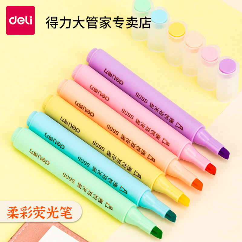 Able S605 Flexo triangle pole fluorescent pen student with a key marker pen for notes Children's painting Axe Style Pen Rod Macaron Pen Rod