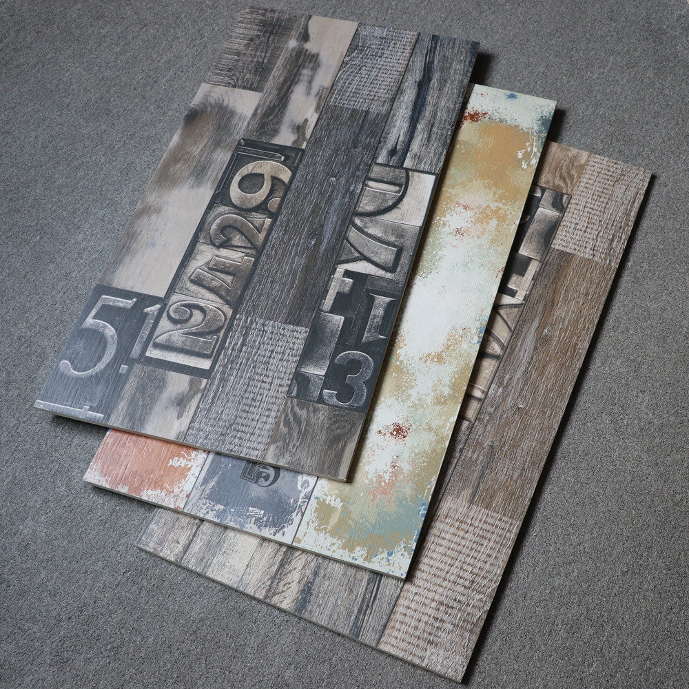 Graffiti Tile Imitation Solid Wood Textured Antique Brick 450 * 900 Courtyard Balcony Wall Brick Dining Room Bar Non-slip Floor Brick