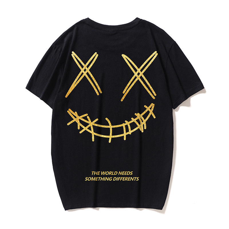 Men's short sleeves T-shirt 2020 autumn models new men's clothing Chauded with trendy hot gold smiley face printed T-shirt