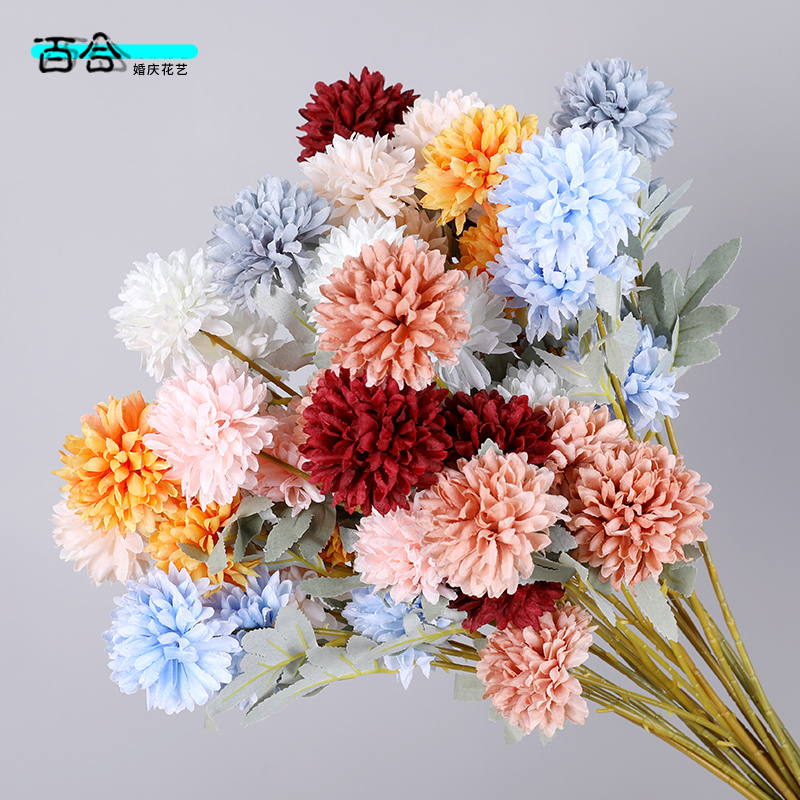 Ping Pong Chrysanthemum Wedding Simulation Flower Silk Flower Wedding False Flower Decoration Flower Flower Art Flower Ornament Bouquet Props Supplies Flower