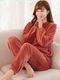 Coral velvet pajamas women's warm set thickened velvet pullover round neck winter large size flannel warm home clothing trendy