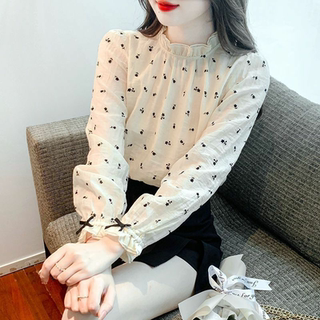 Designed Floral Chiffon Shirt for Women, New Spring and Summer Style, French Style, Elegant Blouse for Petite Figures, Sweet and Beautiful Top