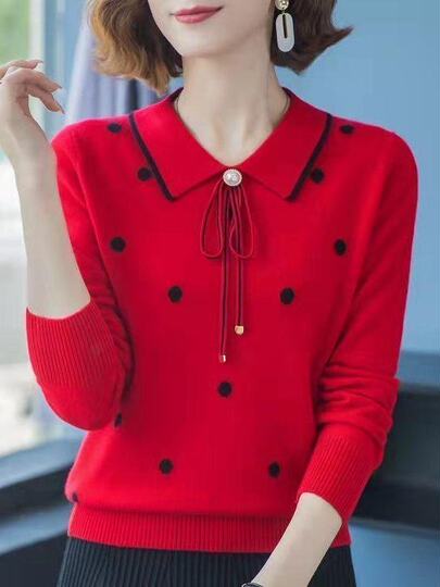 2025 Spring and Autumn New Style Middle-Aged Outerwear Loose Lapel Fashionable Sweater Knitwear Versatile Base Shirt