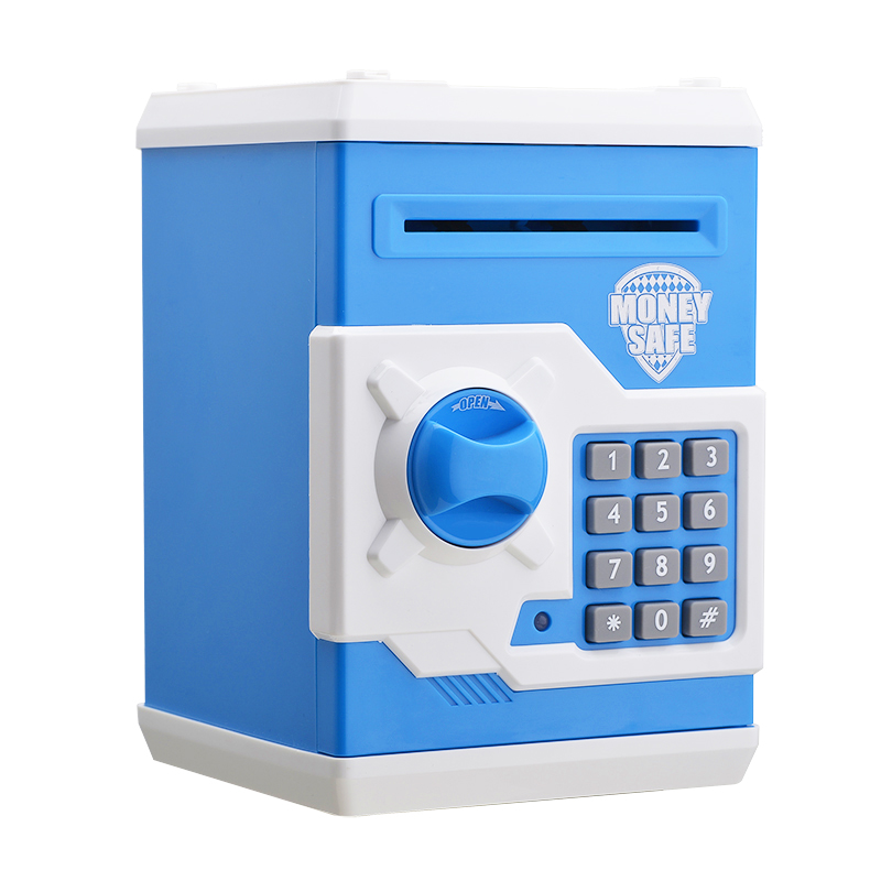 White And Blue Code Boxoriginality fingerprint children Piggy bank Password box Piggy deposit ATM automatic Open the door savings bank new year gift