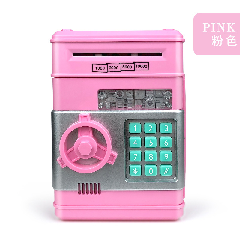 Pink Code Boxoriginality fingerprint children Piggy bank Password box Piggy deposit ATM automatic Open the door savings bank new year gift