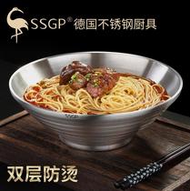 German noodle bowl home 304 stainless steel food grade double layer anti-scalding single bowl big soup bowl Japanese style pull noodle bowl