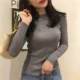 2018 mới vừa vặn bên trong áo dệt kim nửa cổ cao màu đen chạm đáy áo sơ mi nữ dài tay mùa thu và áo len mùa đông nữ dày lên áo khoác len cardigan nữ