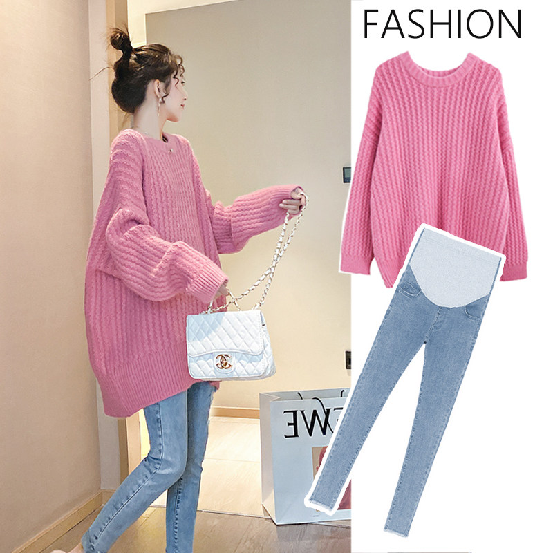 Pregnant Woman Coat Autumn Winter Clothing Outside Wearing Blouses Clothing Fashion style Thickened Sweater Knit Mid Spring Autumn Ocean Dress