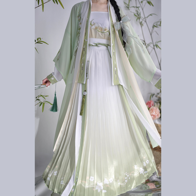 Jinxiu Ci Original [Ningyue] Song Dynasty Style Hanfu Women's Embroidered Long Robe with Double Breasted Waist-Length Six-Piece Set for Daily Summer Wear