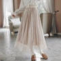 Một nhung nhỏ váy nữ cổng gió retro đàn hồi eo đa năng dài xếp li ren đu lớn váy chân váy hoa nhí dáng dài