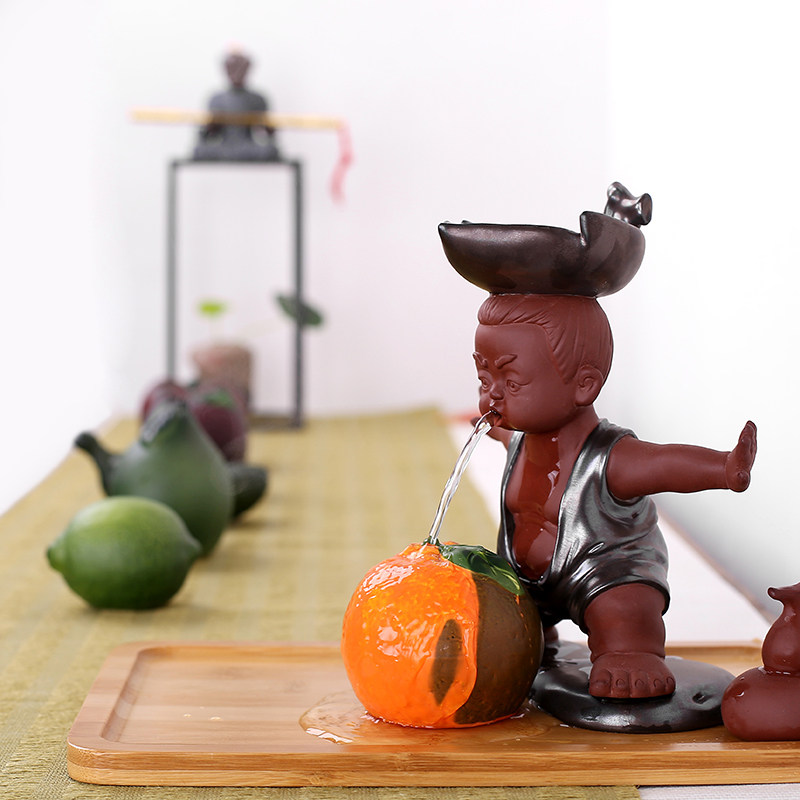 Ceramic color-changing tea pet ornaments color-changing fruit orange lemon apple banana realistic creative kung fu tea set zero match