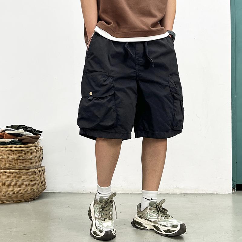 American Retro Work Shorts for Men, Summer Trendy Brand, Loose Straight Casual Outdoor Versatile Large Pocket Five-Point Pants