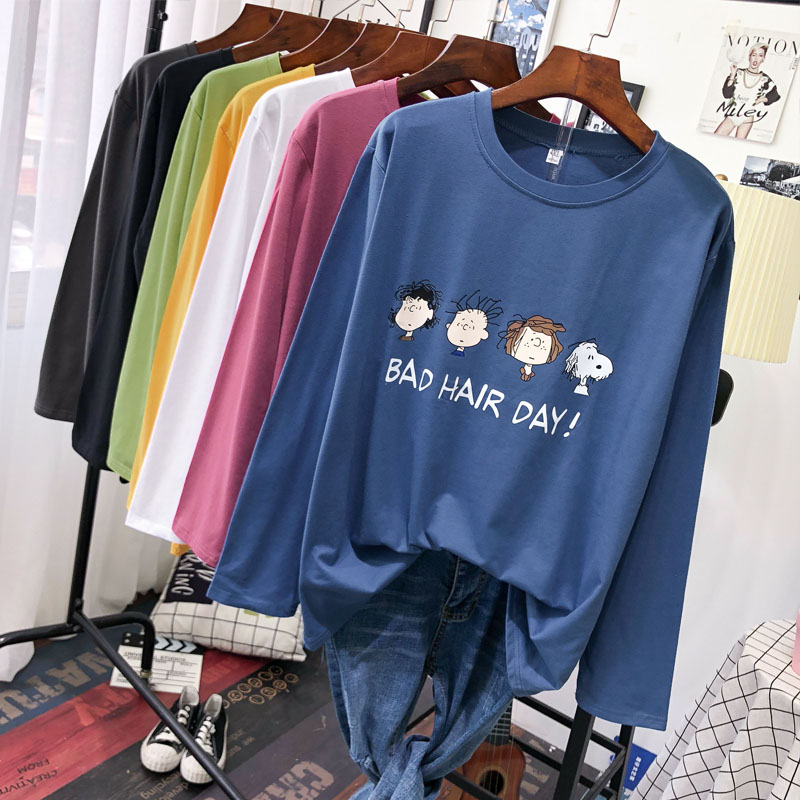 Large size 240 catty T-shirt woman long sleeve 200 catty and fat mm spring autumn easy to lean and add up to 300 catty of undershirt