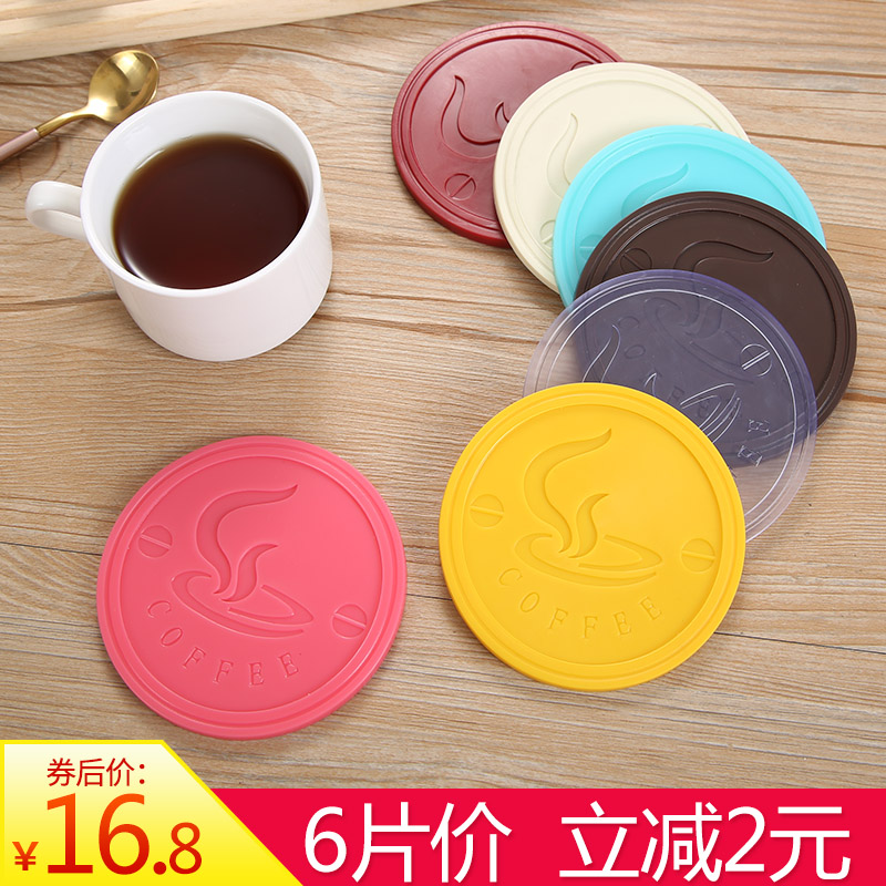 6 Sheets Fit Creative Round Water Cup Insulation Mat Non-slip Water Soft Glue Cup Mat Thickened Cup Mat Tea Mat Pvc Mat