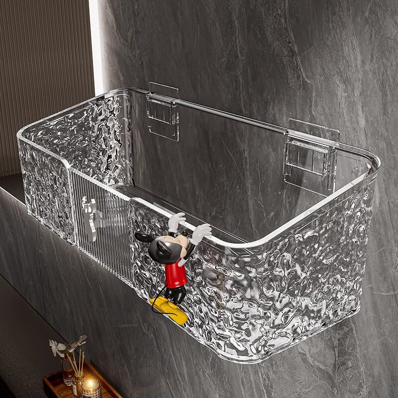 Japanese Bathroom Shelf, Light Luxury Acrylic Bathroom No-Drill Wall-Mounted Toilet Washstand, Cosmetics Storage