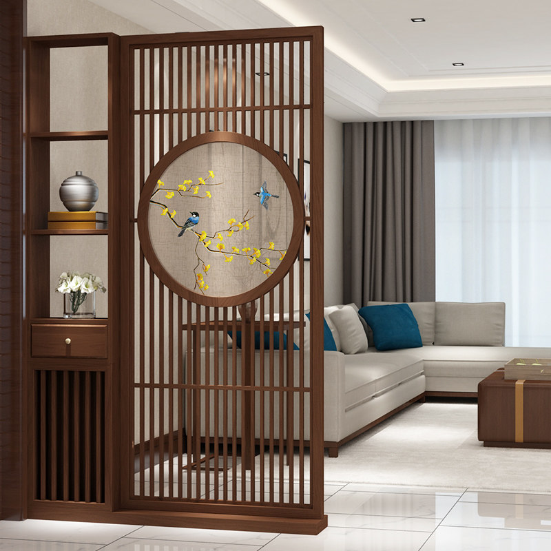 Embroidered screen living room solid wood partition cabinet into the entrance bedroom modern new Chinese luxury Japanese openwork shielding