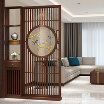 Embroidery screen solid wood partition living room entrance entrance entrance door hollow decoration new Chinese modern double-sided shelf