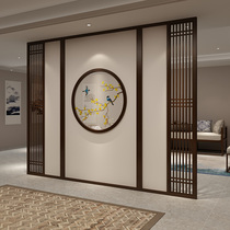 New Chinese style solid wood screen through the top partition wooden living room embroidery tea space porch Chinese barrier double-sided embroidery