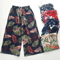 Chinese style cotton linen womens 9-point pants wide leg pants ethnic style spring and summer retro nostalgia Republic of China