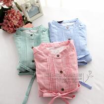 Retro Chinese modified dress nightgown women Spring Summer cotton gauze pajamas thin long sleeve home wear cardigan