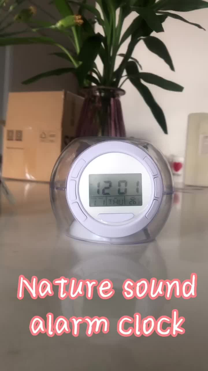 7 Color Changing Light Nature Sound Alarm Clock Table Desk Kids Digital