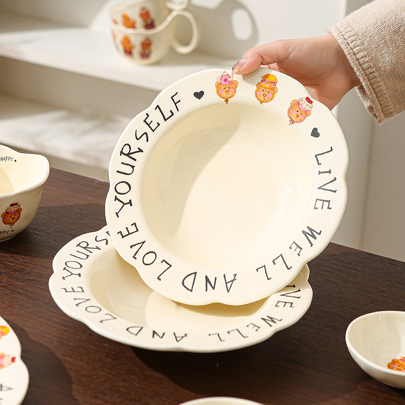 Cute Dudu Three Bears Ceramic Tableware Plate Fish Plate Decorative Plate Cute Plate Deep Plate Unisex Ceramic Plate