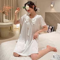Sleepwear women Summer thin short sleeves Ice Cute Bow Tie Sleeping Dress 2022 New Dress Dresses Family Residence