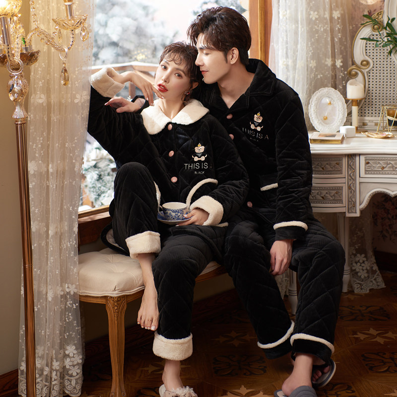 Couple pajamas winter women's coral fleece thickened and fleece three-layer quilted 2021 new men's super thick autumn and winter models