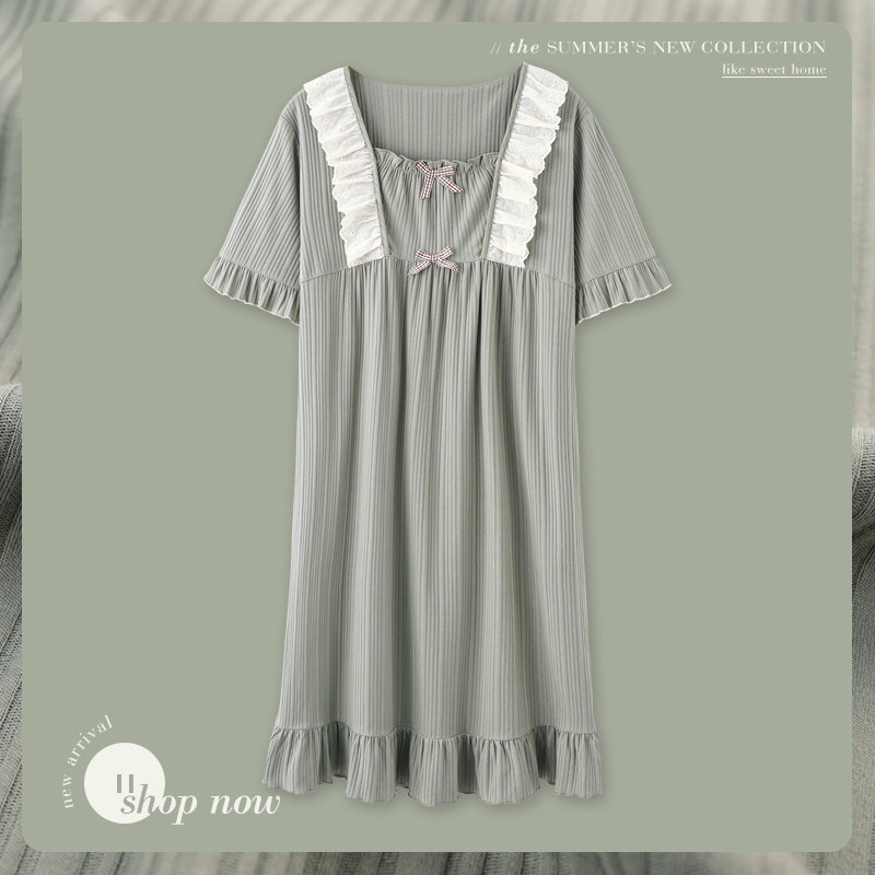 Mrs. Silie Sleeping Sleeping Dress Woman Summer Pure Cotton Short Sleeve Palace Princess Wind Thin 2021 New Home Gun