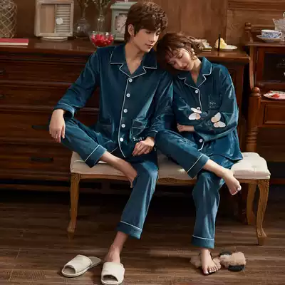 Couple pajamas autumn and winter women's medium-thick Island velvet men's spring and autumn padded velvet can wear home suit