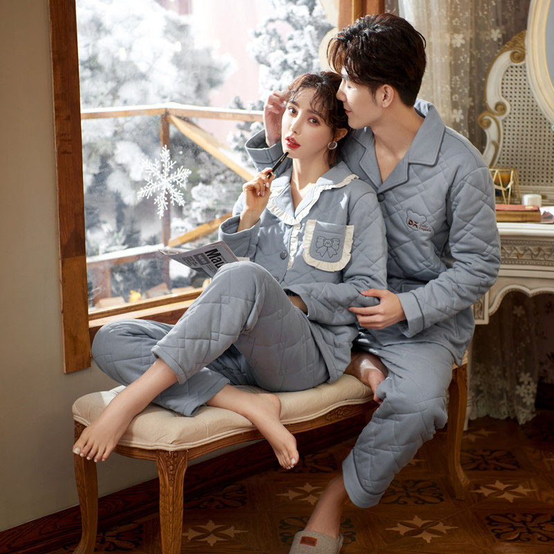 Mrs. Sly's wife sleepwear and autumn winter style ladies pure cotton thickened triple laminated cotton slim cotton men's winter home clothes