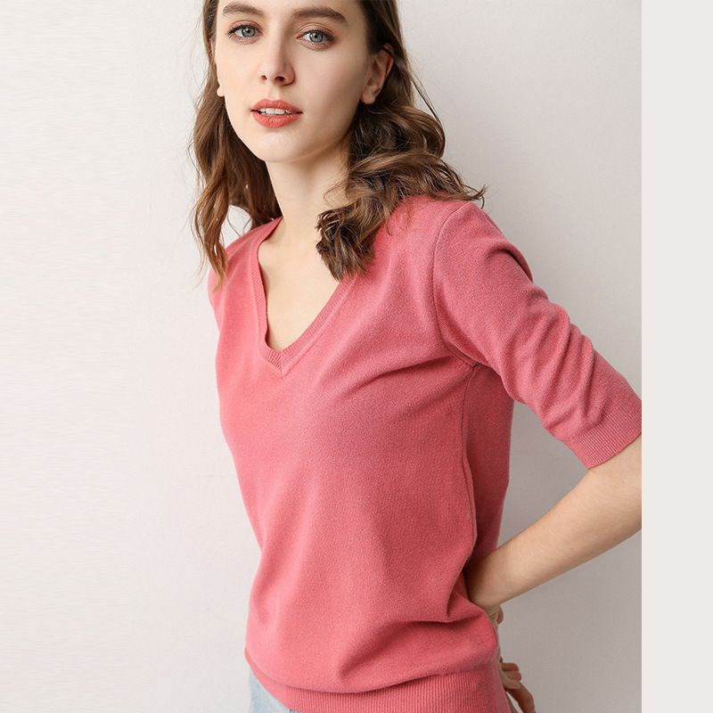 Summer Women Sweaters Pullovers V Neck Knitted Jumper Thin