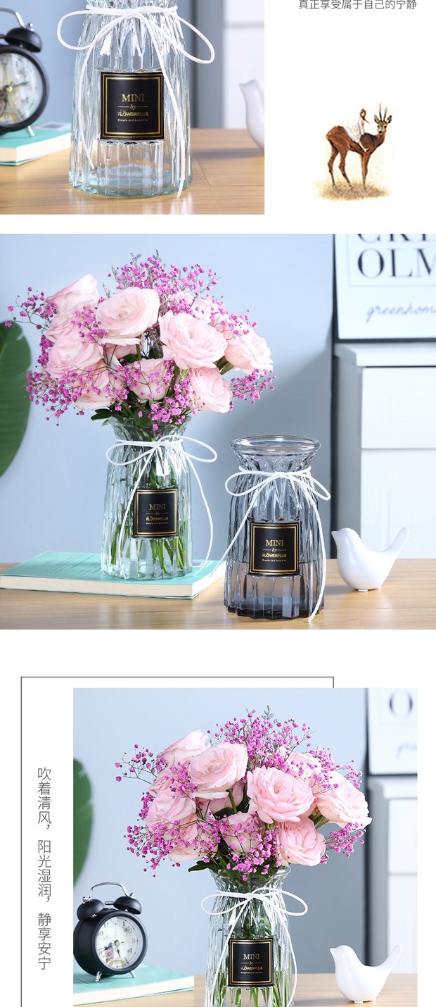 Bình thủy tinh châu Âu dụng cụ trồng cây phòng khách trang trí sáng tạo hoa khô bình hoa phong phú chậu hoa tre - Vase / Bồn hoa & Kệ chậu trồng cây thông minh
