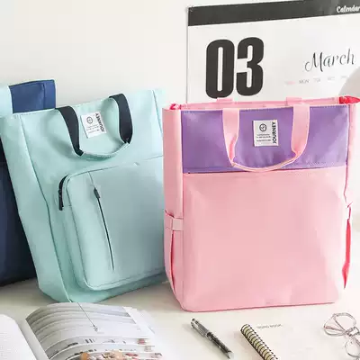 Daili portable document bag tutorial bag for primary and secondary school students with canvas zipper bag large capacity male and female schoolbag homework bag simple and fresh hand carrying book bag information waterproof children make up bag