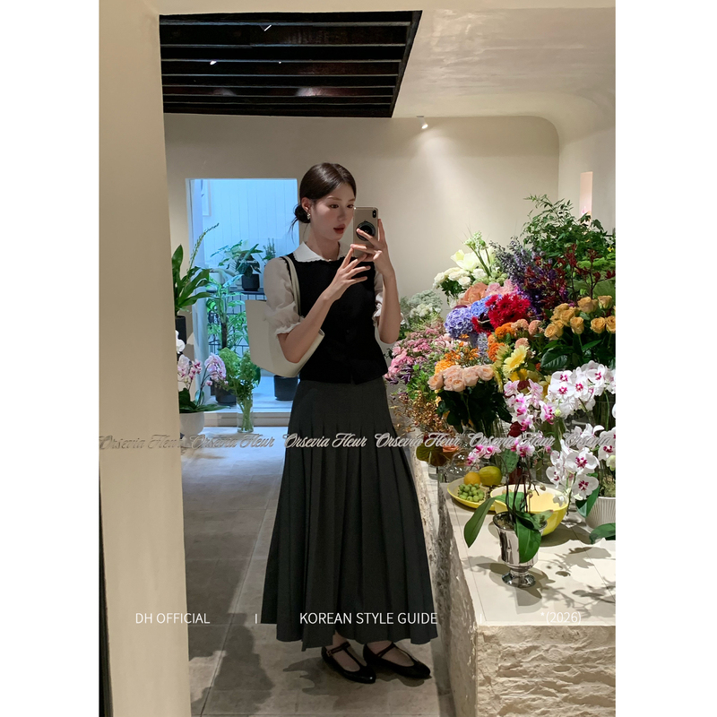 Dhu Big Flower [Simple White High-End] Lyocell Retro Korean Style Doll Collar Lace Trim Waist-Cinching Women's Shirt