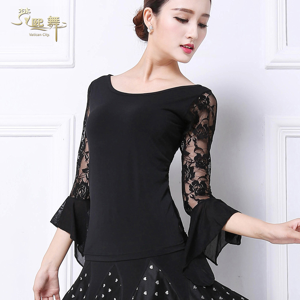 Jump in ballroom dancing choreography Musudan rehearsal for a new women's long-sleeved dress rehearsal for a dance blouse sexy-Taobao