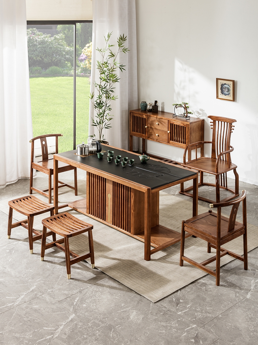 New Chinese Kung Fu tea table and chair combination solid wood balcony tea ceremony 1 6 meters household simple modern original tea table