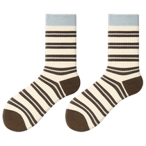PRIMEET striped socks for women spring and autumn mid-calf socks Japanese retro pile socks autumn boneless socks cotton socks