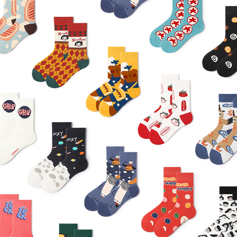 primeet socks children spring and fall outside wearing cute streets midbarrel socks nets red cartoon tide cards spring summer long socks