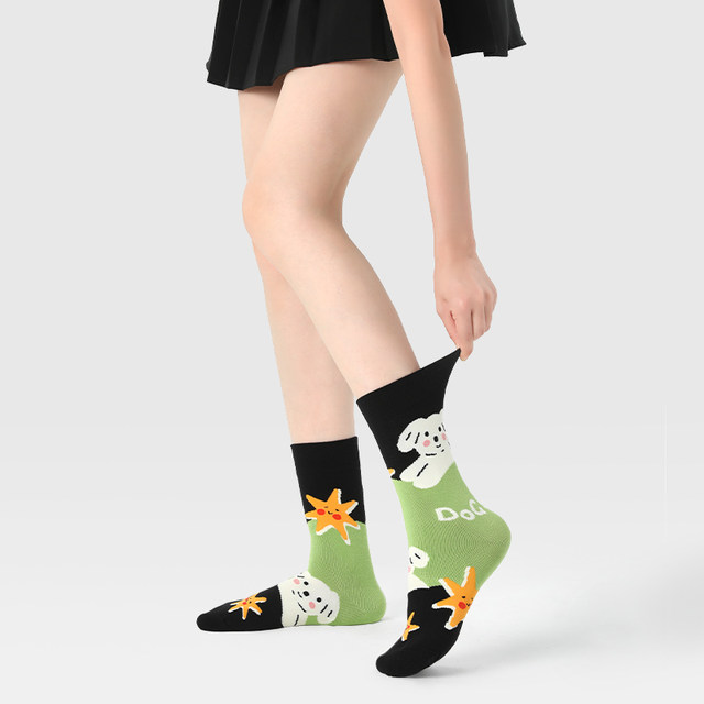 Socks for women summer mid-calf socks cute Japanese cartoon original design trendy socks ladies stockings long socks cotton socks