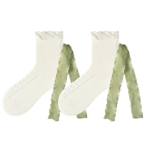 PRIMEET Paimi Bow Socks Womens Summer Mid-Tube Socks Mint Mambo Pile Socks Thin Boneless Cotton Socks