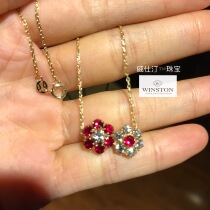 (Westin Jewelry)Antique twin flower diamond pigeon blood red ruby 18k gold clavicle chain necklace