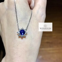 (Westin Jewelry) High fixed 1 carat Sri Lanka Royal Blue Sapphire large diamond Sun Flower Necklace
